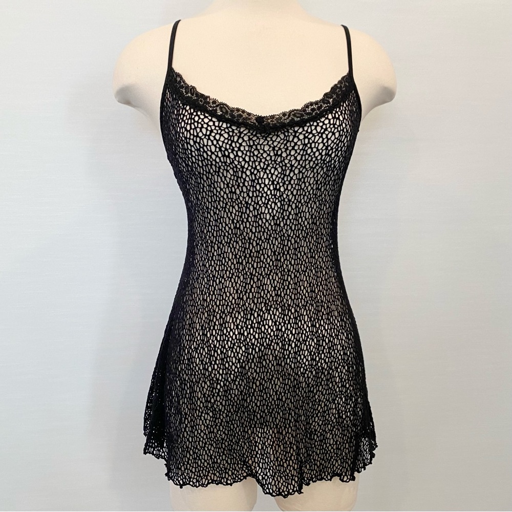 Sheer Gothic Fishnet Black Chemise Netting Goth Babydoll Slip Dress